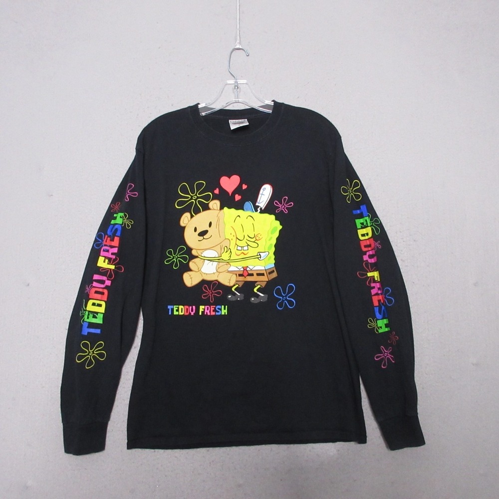 Teddy Fresh Sponge Bob Squarepants Collab Shirt Men Black Long Sleeve Spell Out